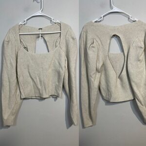 Free‎ People Saffron Open Back Sweater In Oatmeal Size Medium Neutral Minimalist